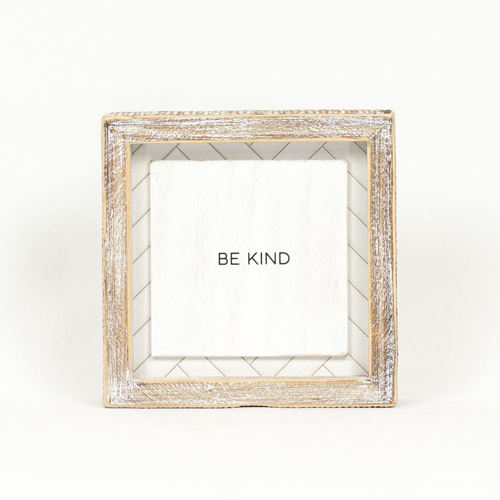 6" Reversible Wood Frame Sign - Kind/Random | White and Black | Herringbone Collection