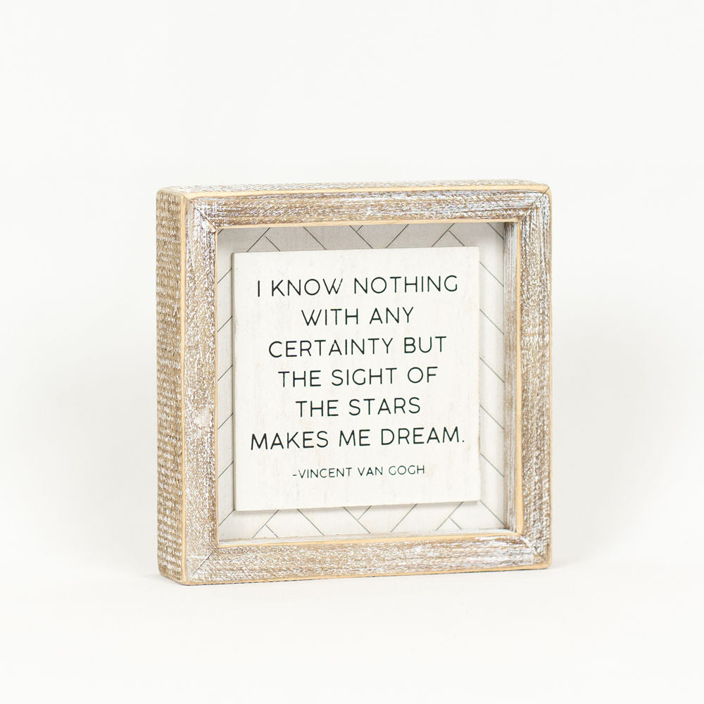 6" Reversible Wood Frame Sign - Happy/Stars | White and Black | Herringbone Collection