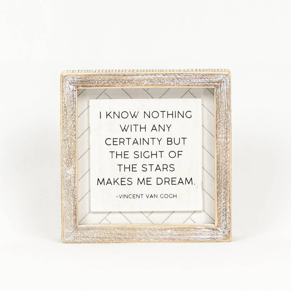 6" Reversible Wood Frame Sign - Happy/Stars | White and Black | Herringbone Collection