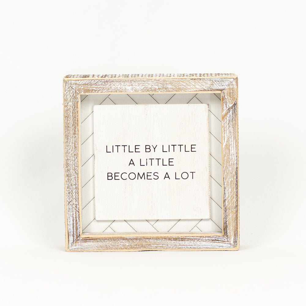 6" Reversible Wood Frame Sign - Enough and Little | White and Black