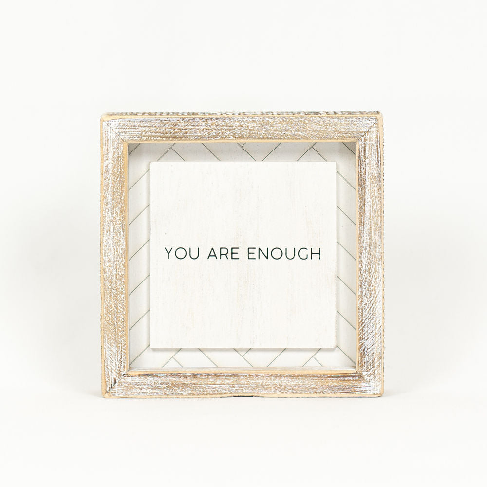 6" Reversible Wood Frame Sign - Enough and Little | White and Black