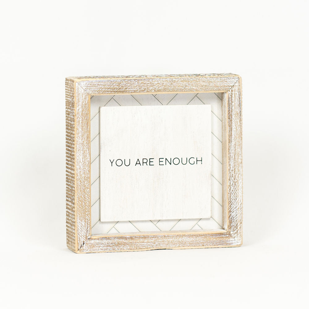 6" Reversible Wood Frame Sign - Enough and Little | White and Black