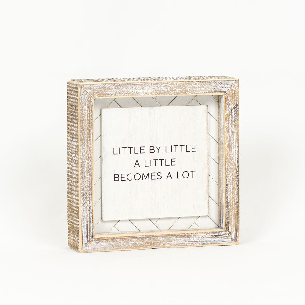 6" Reversible Wood Frame Sign - Enough and Little | White and Black