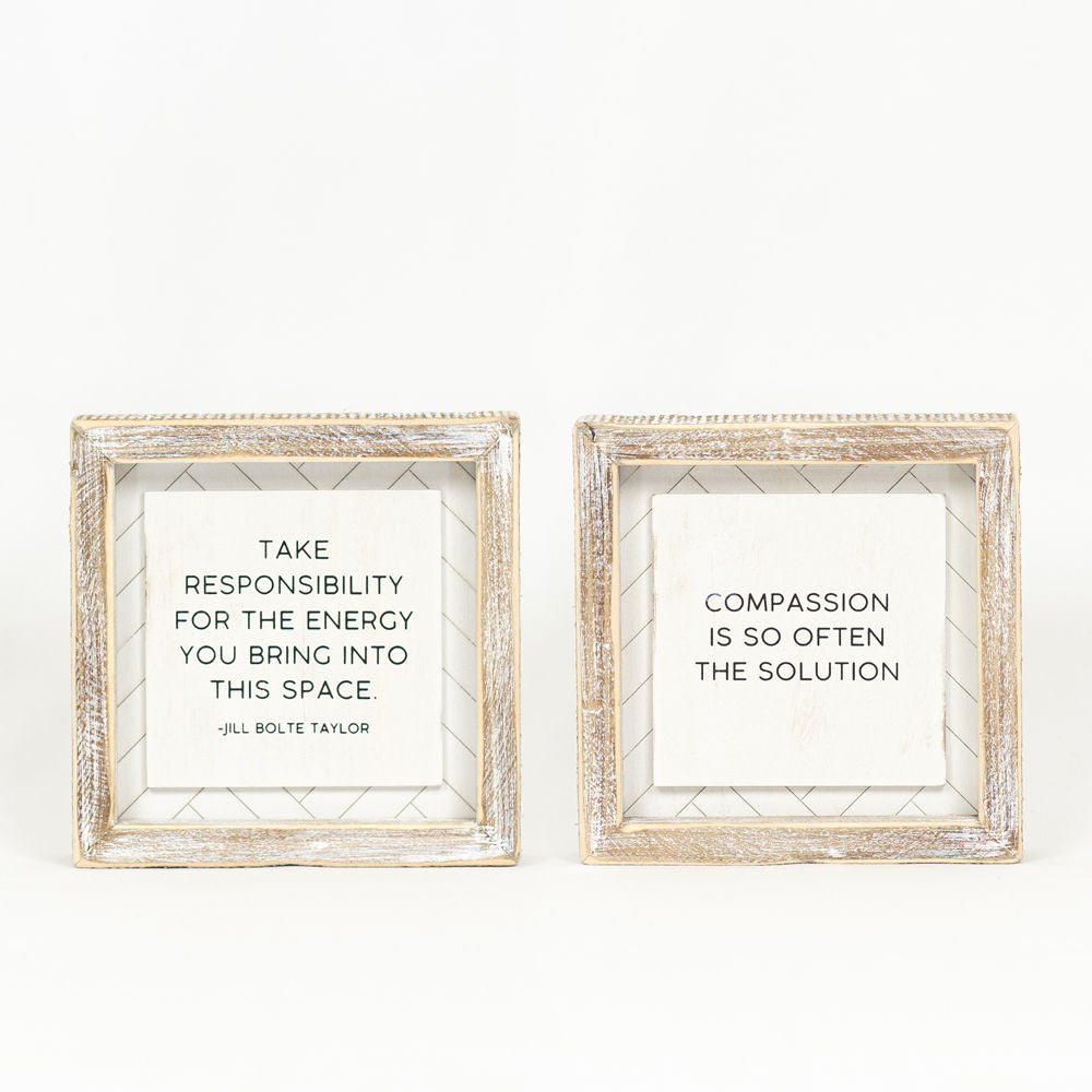 6" Reversible Wood Frame Sign - Energy/Compassion | White and Black