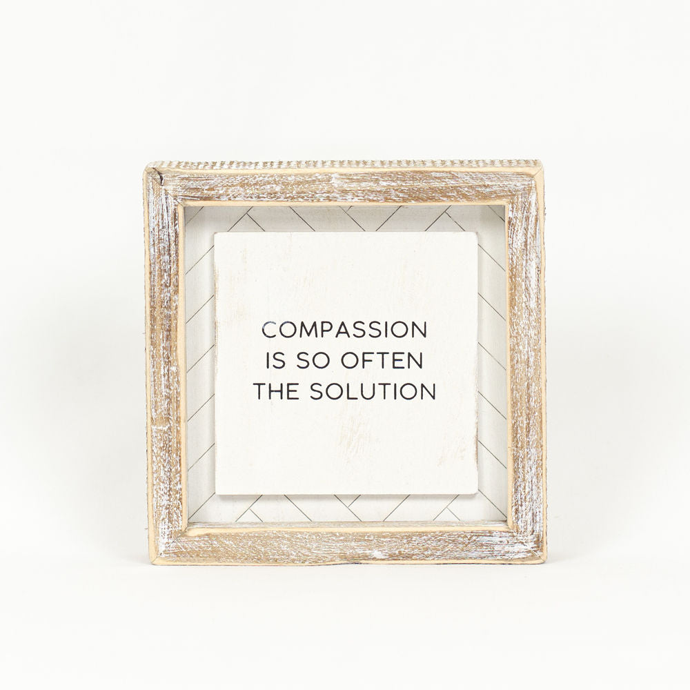 6" Reversible Wood Frame Sign - Energy/Compassion | White and Black