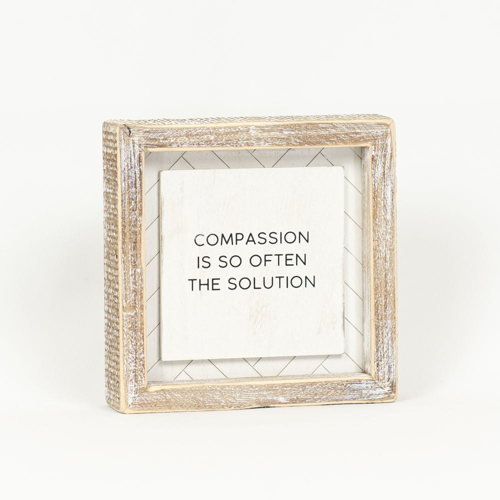 6" Reversible Wood Frame Sign - Energy/Compassion | White and Black