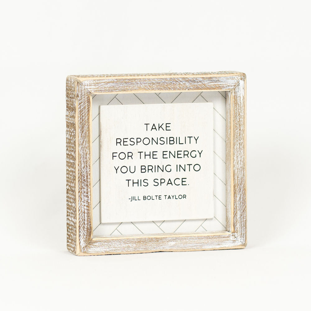 6" Reversible Wood Frame Sign - Energy/Compassion | White and Black
