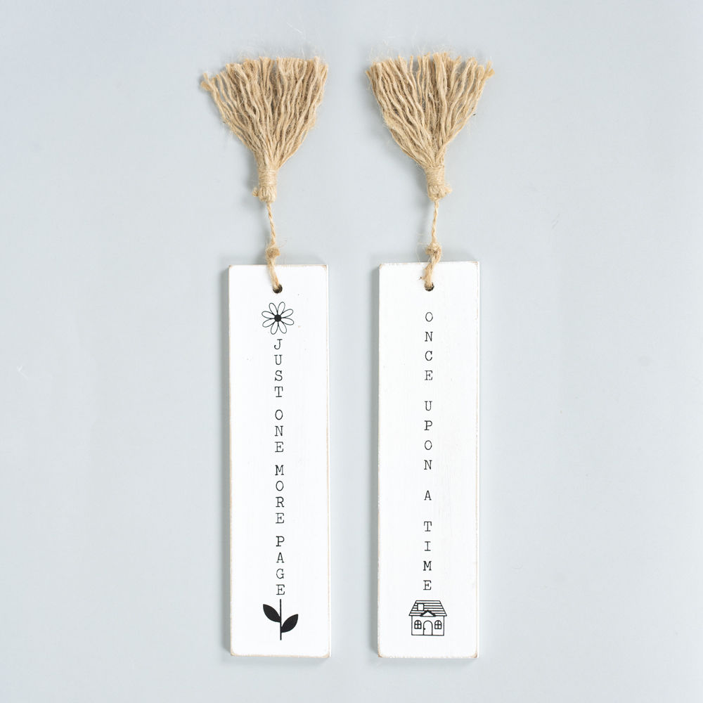 8" X 2" X .25" Reversible Bookmarks with Tassels Set of Two, White/Black/Natural