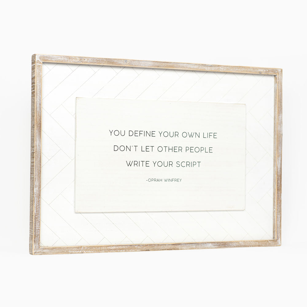 20" x 29" Reversible Wood Frame Sign - Happy/Script | Black and White | Herringbone Collection
