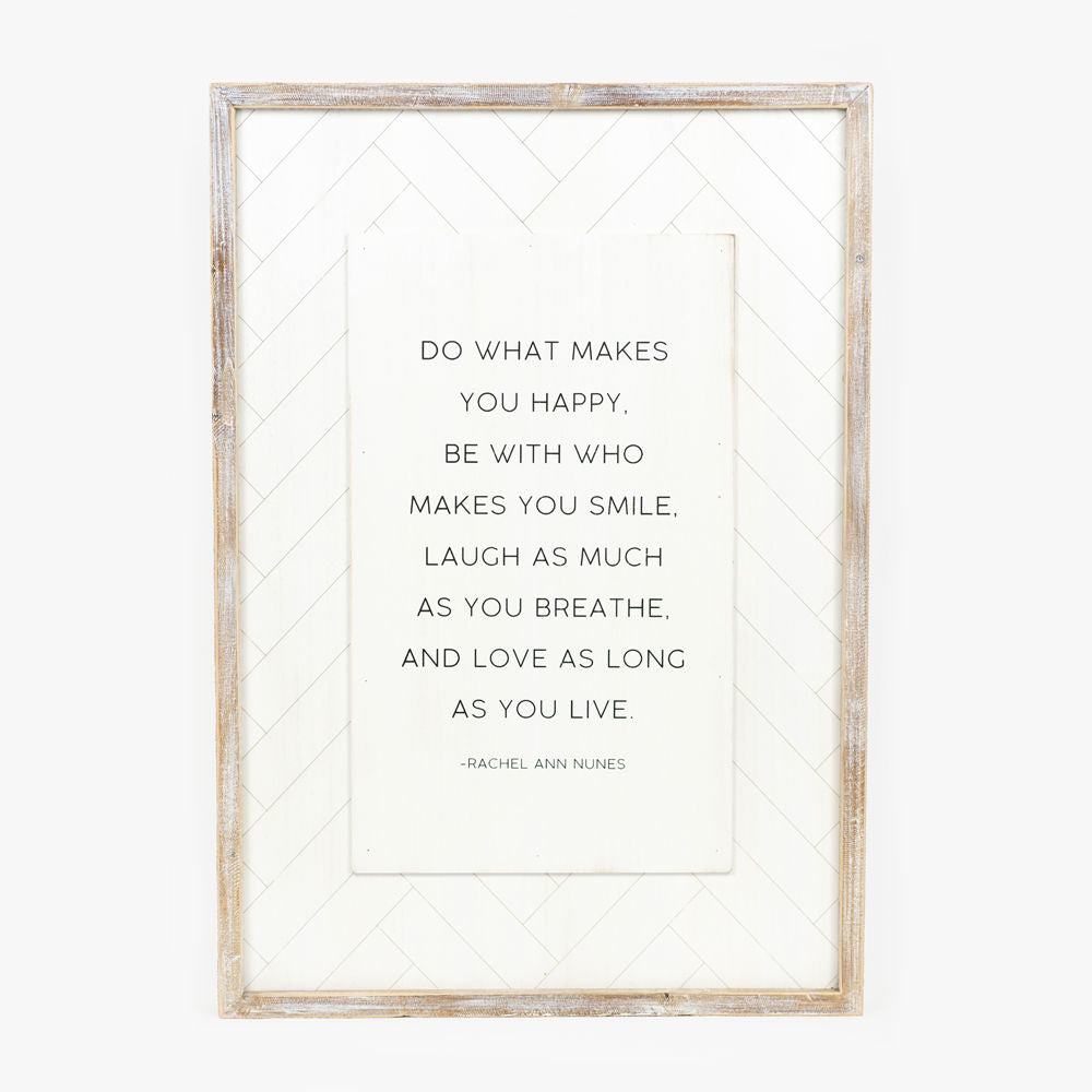 20" x 29" Reversible Wood Frame Sign - Happy/Script | Black and White | Herringbone Collection