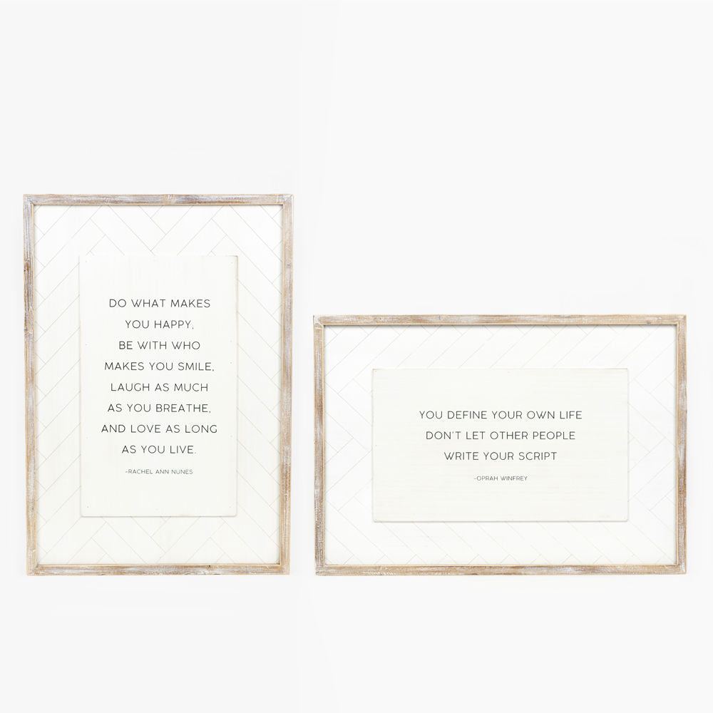 20" X 28.75" X 1.5" Reversible Wood Framed Herringbone Sign (Happy/Script) White/Black