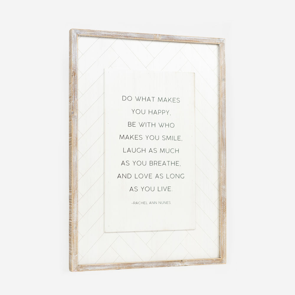 20" x 29" Reversible Wood Frame Sign - Happy/Script | Black and White | Herringbone Collection