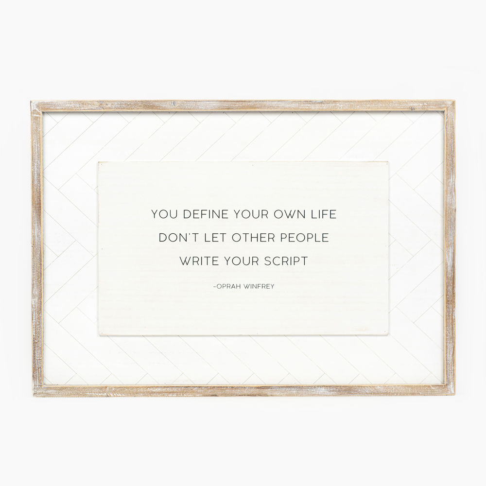 20" x 29" Reversible Wood Frame Sign - Happy/Script | Black and White | Herringbone Collection