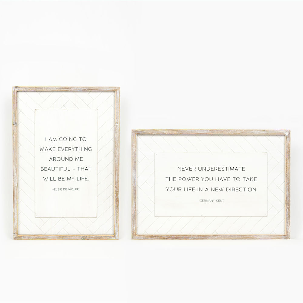 17" X 25" 1.5" Reversible Wood Framed Herringbone Sign (Beautiful/Life) White/Black