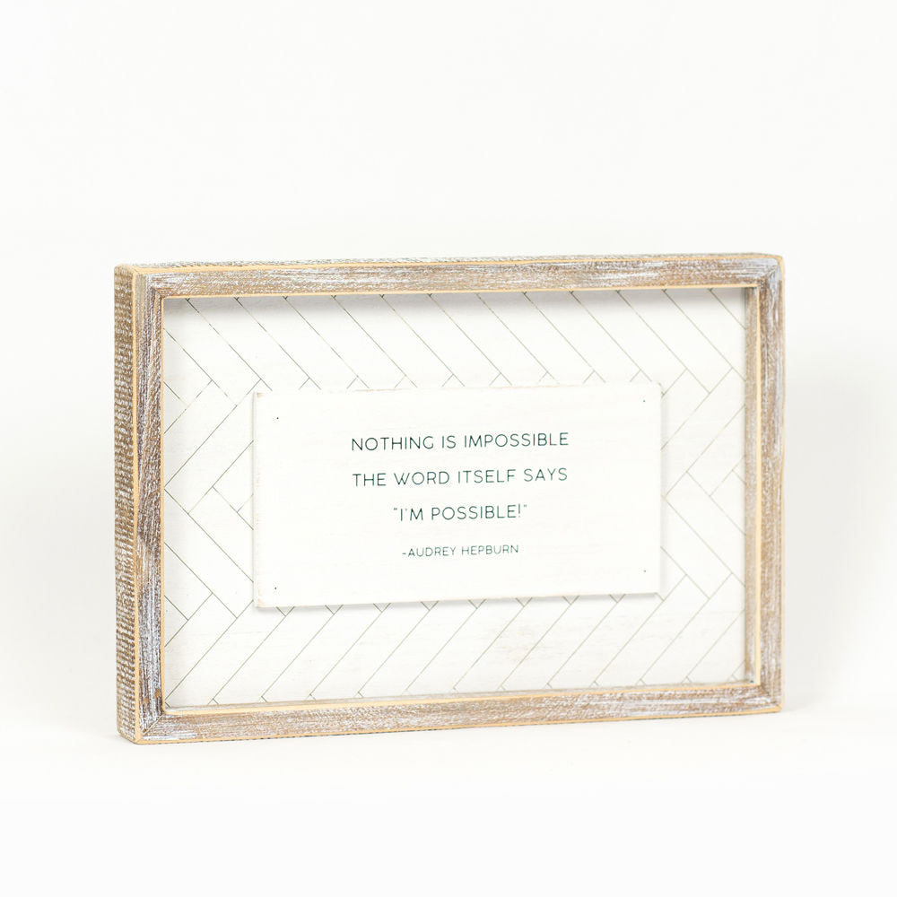 9" x 13" Reversible Wood Framed Hanging Sign - Wonderful and Possible | White and Black