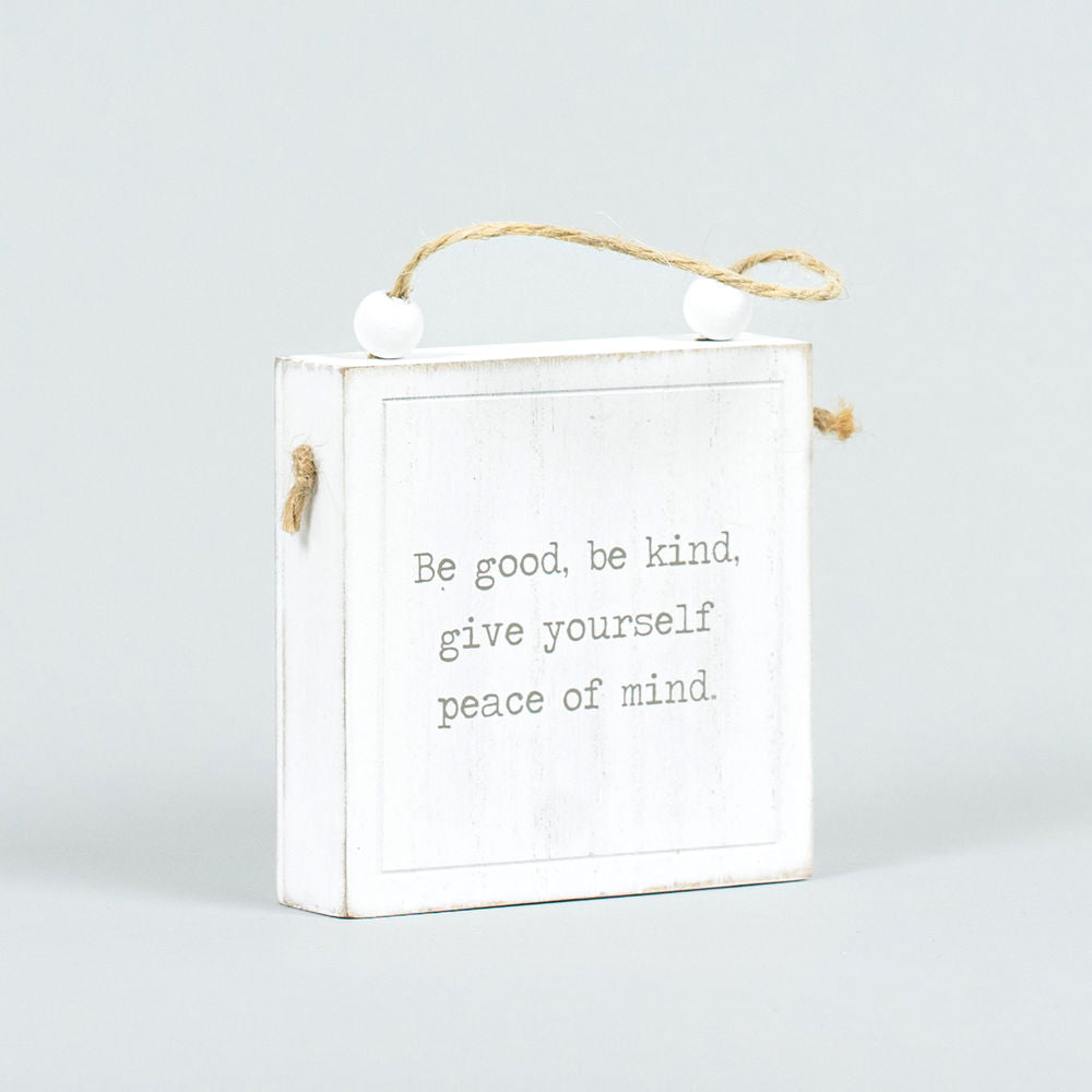 4" Reversible Wood Hanging Sign - Peace/Want | White and Black