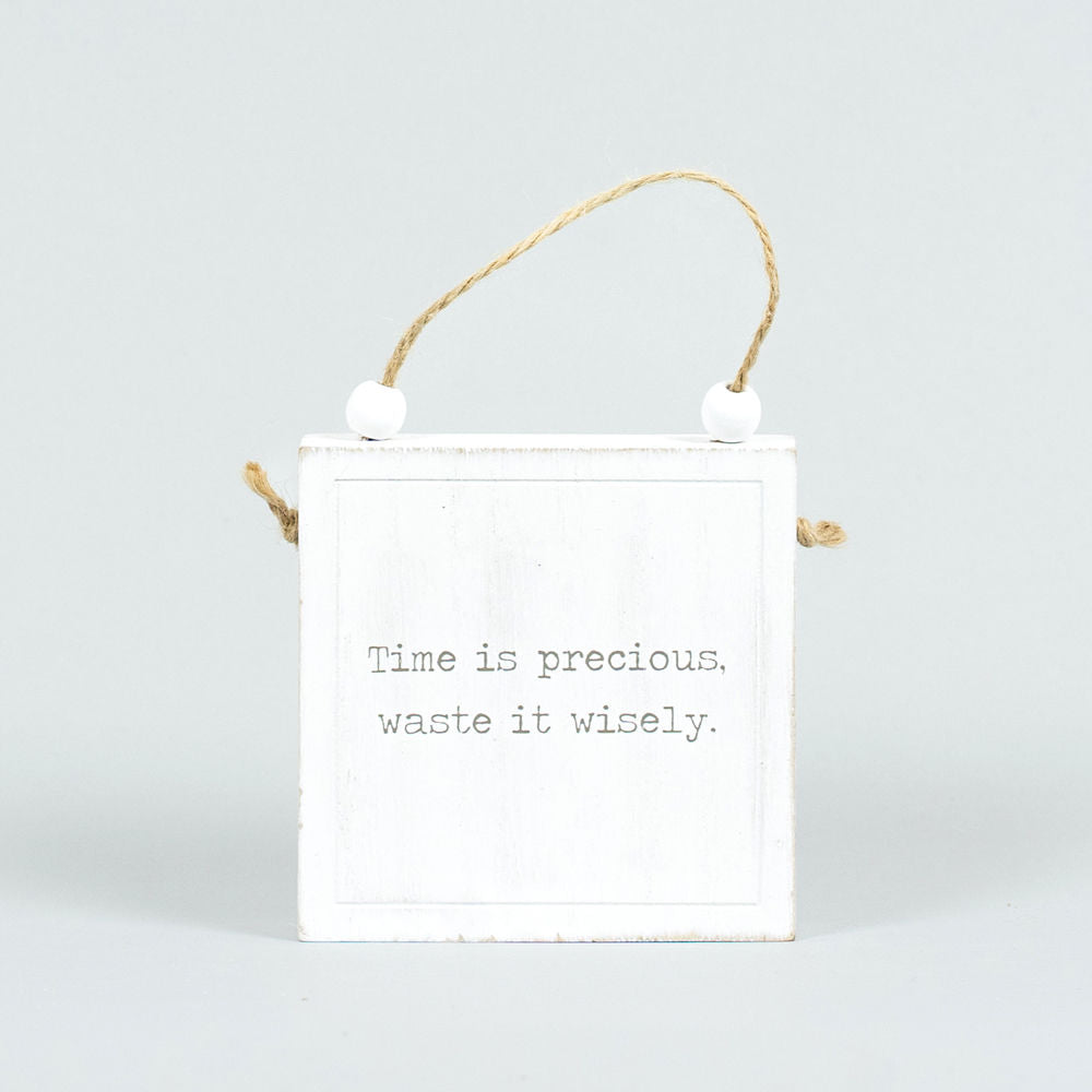 4" Reversible Wood Hanging Sign - Time/Logic | White and Black