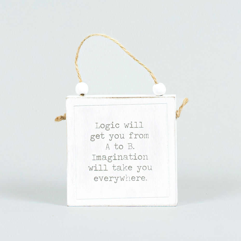 4" Reversible Wood Hanging Sign - Time/Logic | White and Black