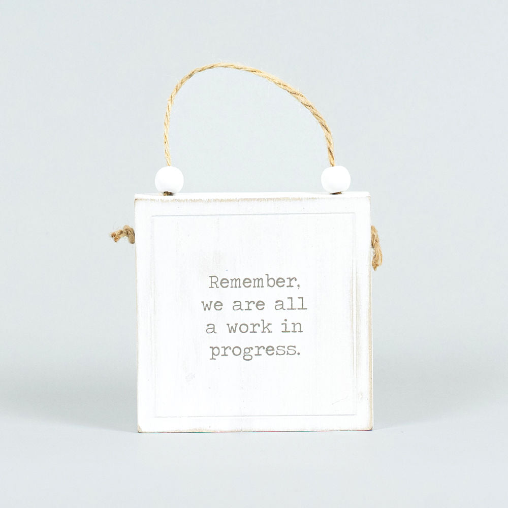 4" Reversible Wood Hanging Sign - Kindness/Progress | White and Black