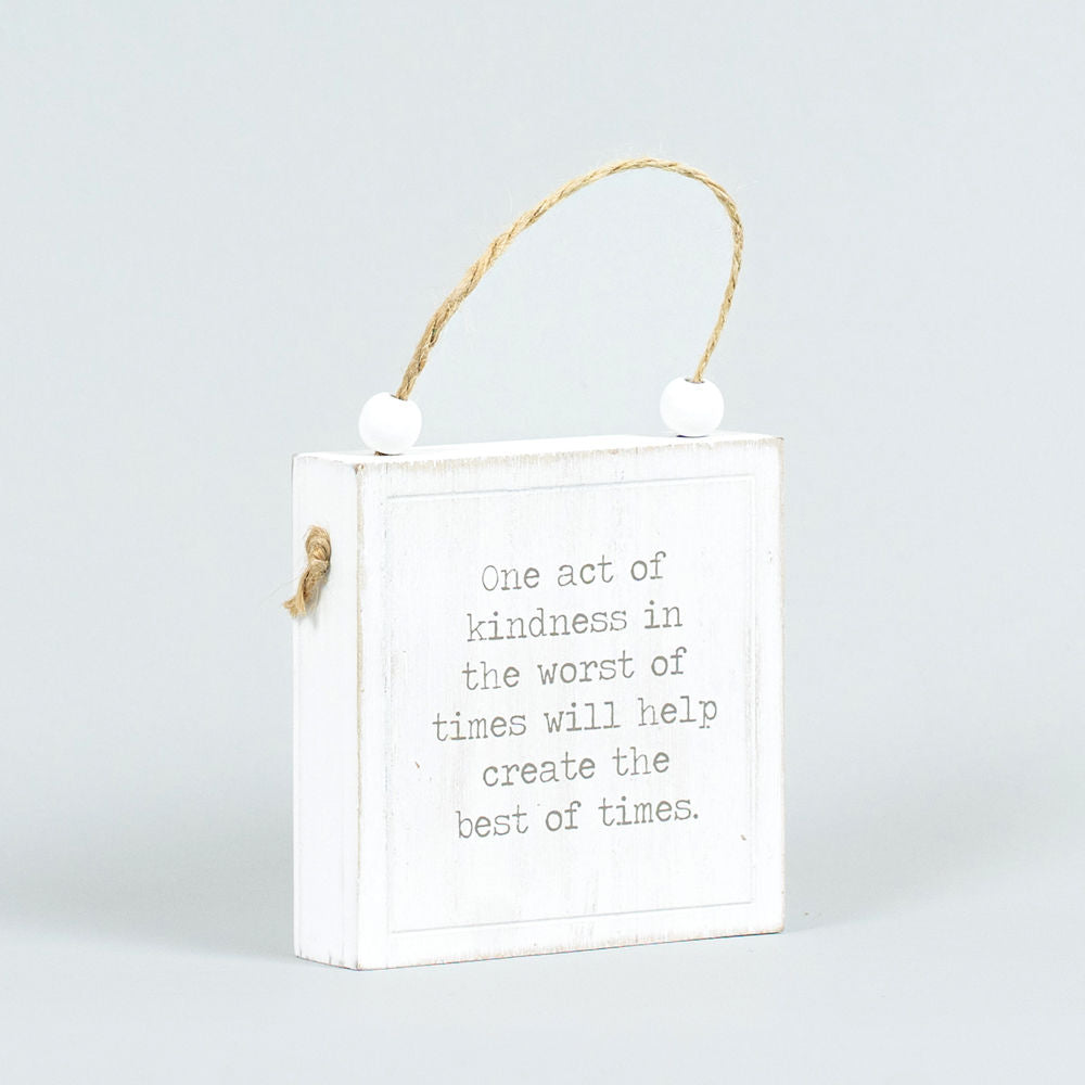 4" Reversible Wood Hanging Sign - Kindness/Progress | White and Black