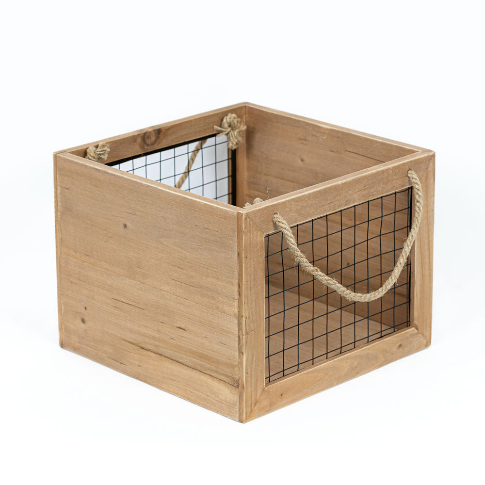 12" X 9" X 12" Wood Crate with Handle, Brown