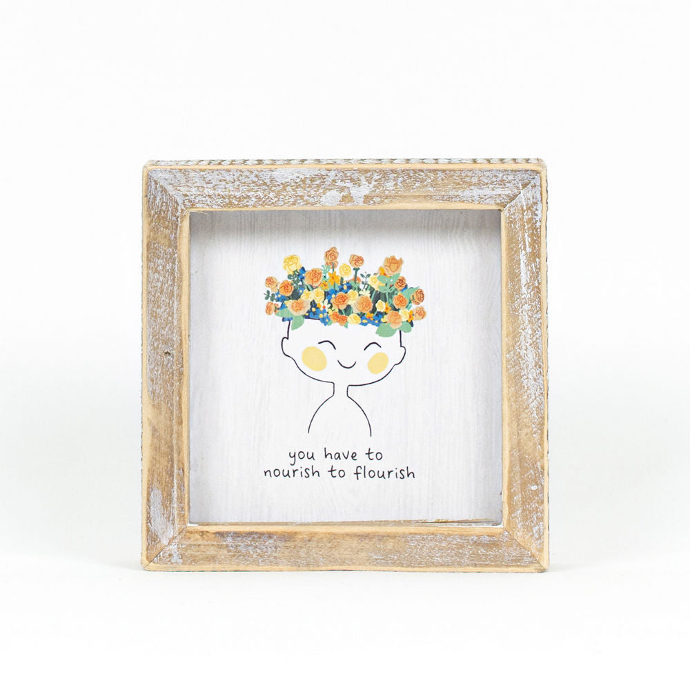 5" Reversible Wood Frame Sign - Nourish | Multicolor | Mental Health Collection