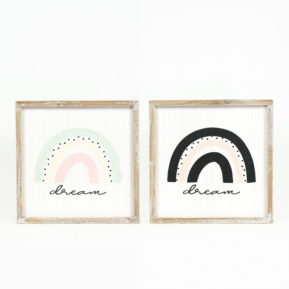 12.5" X 12.5" X 1.5" Reversible Wood Framed Sign (Dream) Multicolor