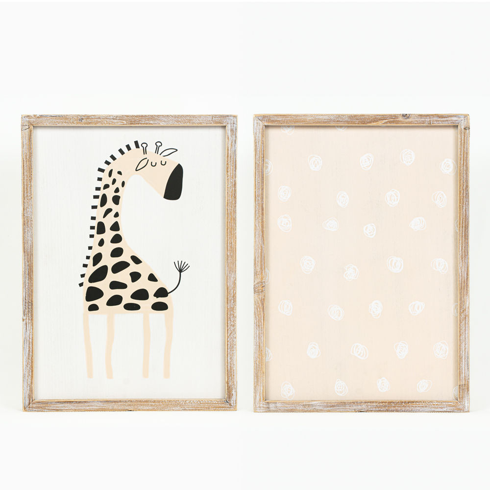 14.5" X 20" X 1.5" Reversible Wood Framed Sign (GIRAFFE) Multicolor