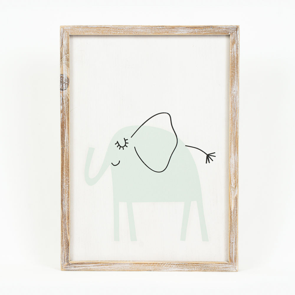 14.5" X 20" X 1.5" Reversible Wood Framed Sign (Elephant) White/Blue/Black