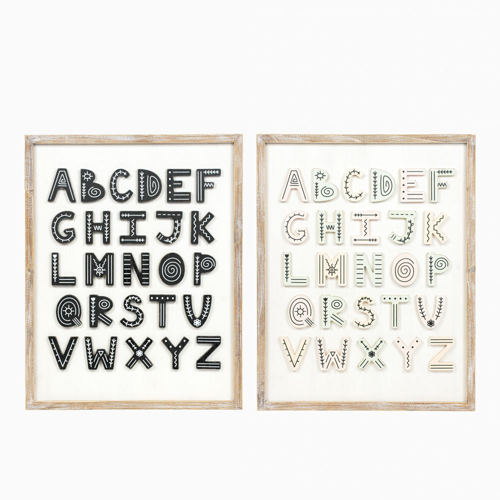 19.25" X 24.5" X 1.5"  Reversible Wood Framed Sign (Alphabet) Multicolor