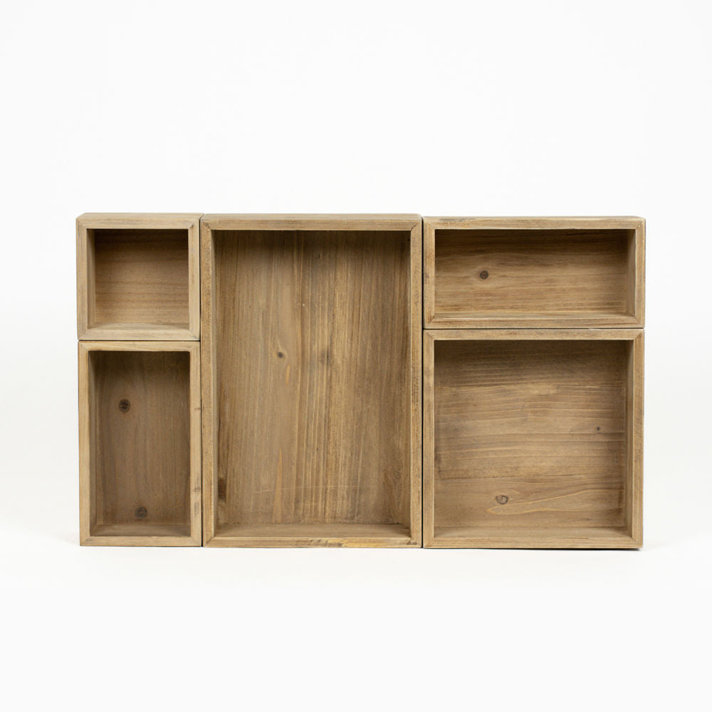 Wood Storage Bin Set - Brown (Set of 5) | Sizes Ranging from 4x7 to 7x11