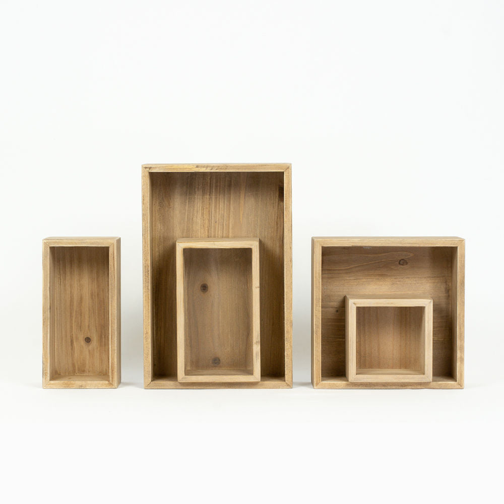 Wood Storage Bin Set - Brown (Set of 5) | Sizes Ranging from 4x7 to 7x11
