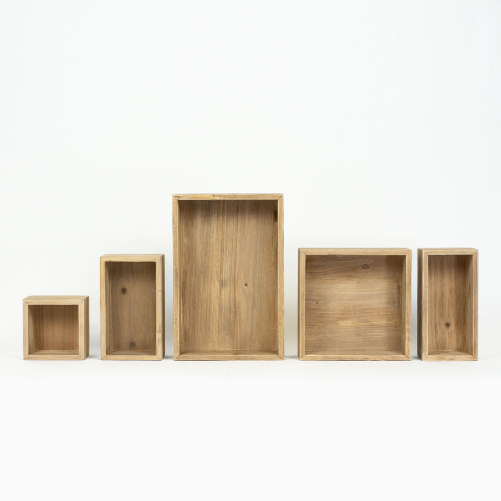 7" X 10.5", 7" X 7", 4" X 6.5", 3.5" X 7", 4" X 4" Wood Organizers/Storage Boxes Set Of Five, Natural