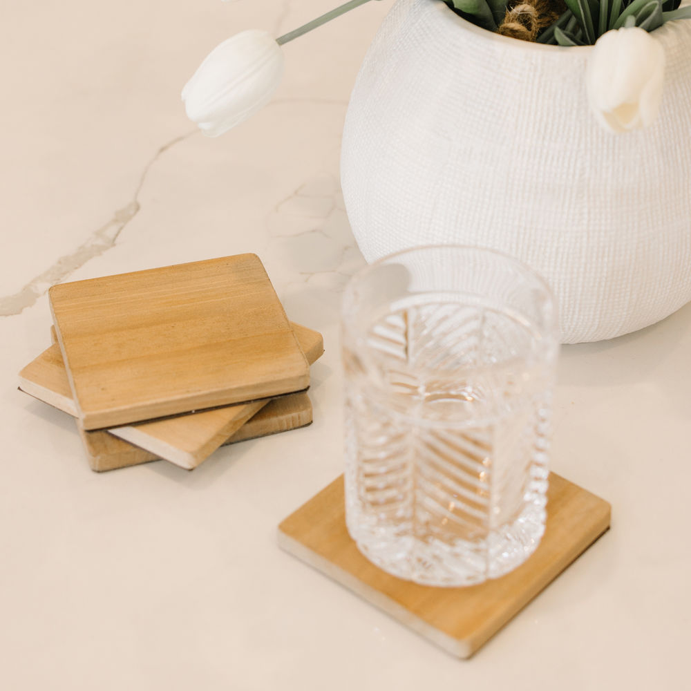 4" Wood Coaster & Magnet Set - Square | Brown (Set of 4)