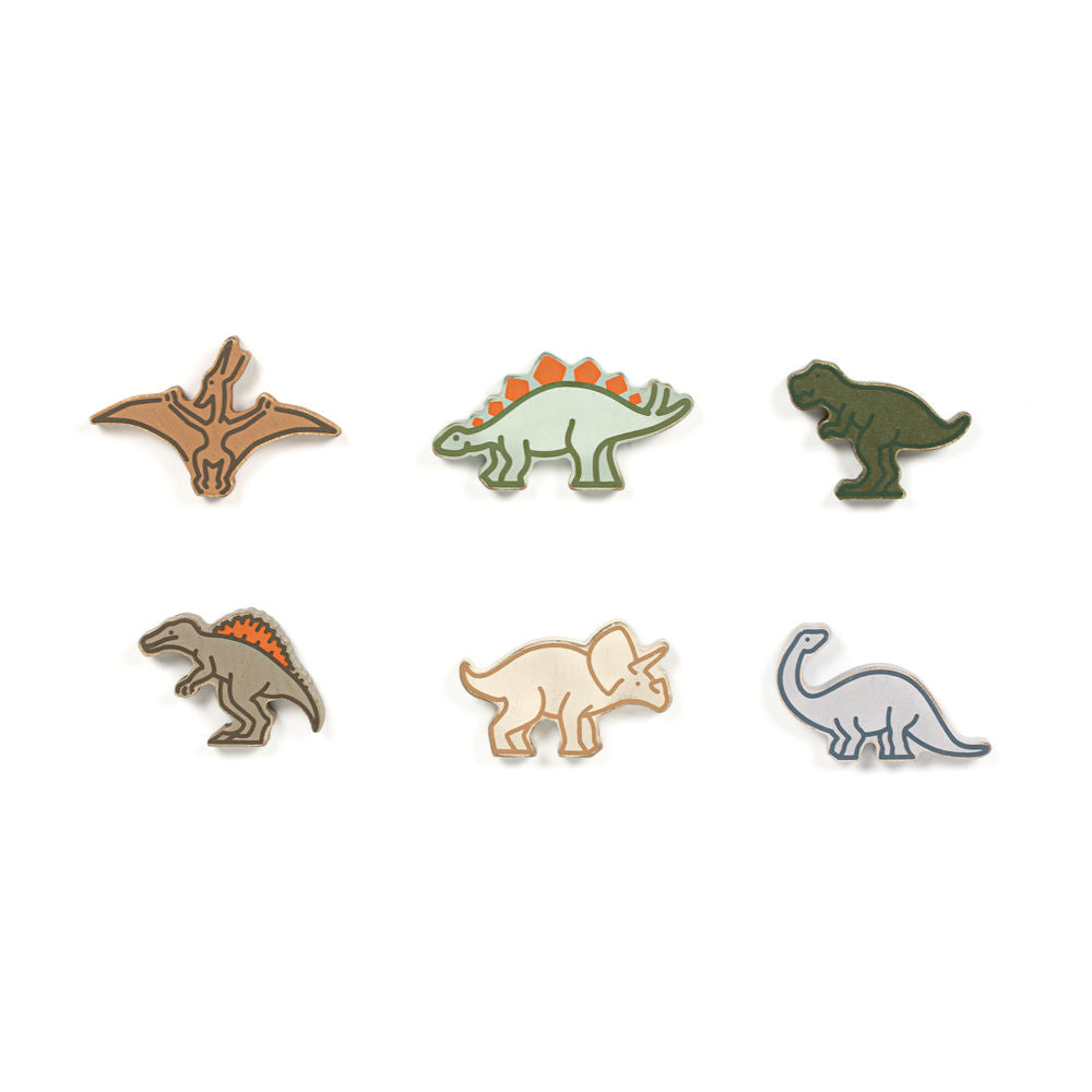 3.5" X 1.75" X .25" Wood Shapes Set Of 6 (Dinosaurs) Multicolor