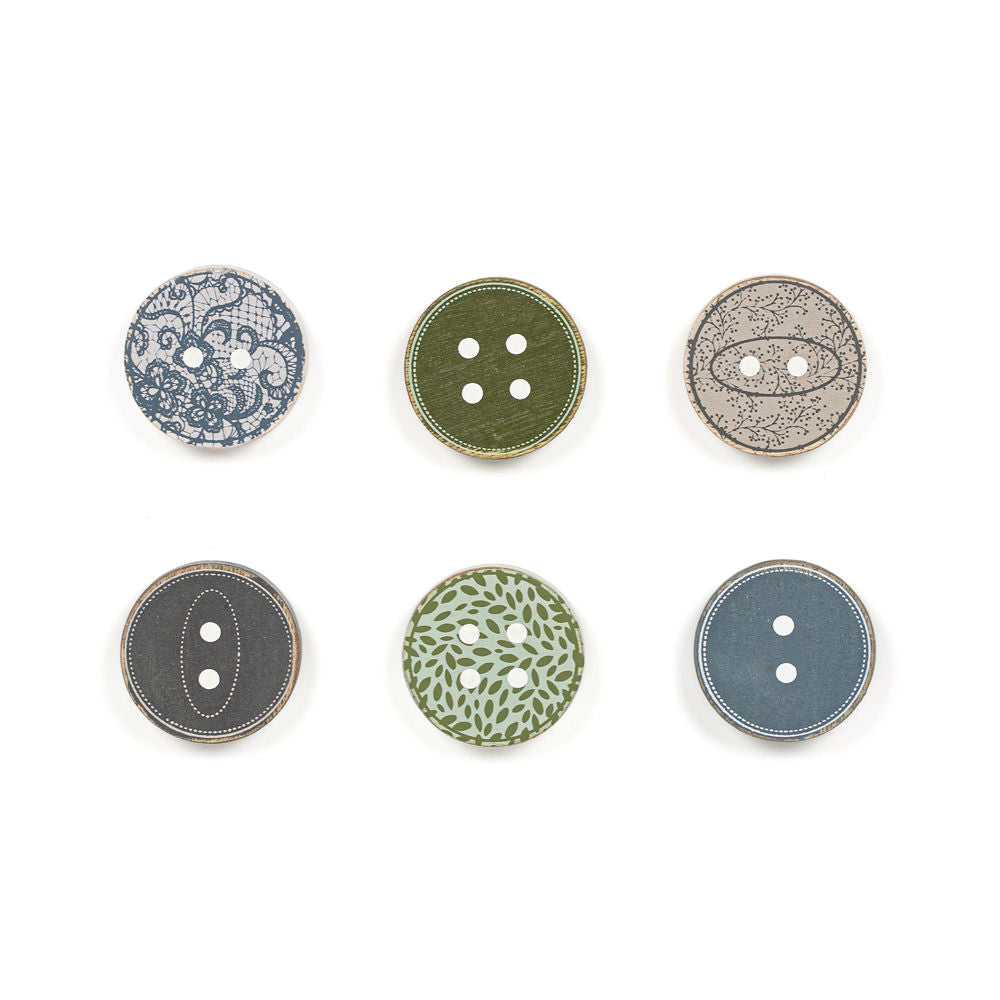 1.75" X 1.75" X .25" Wood Shapes Set Of 6 (Buttons) Multicolor