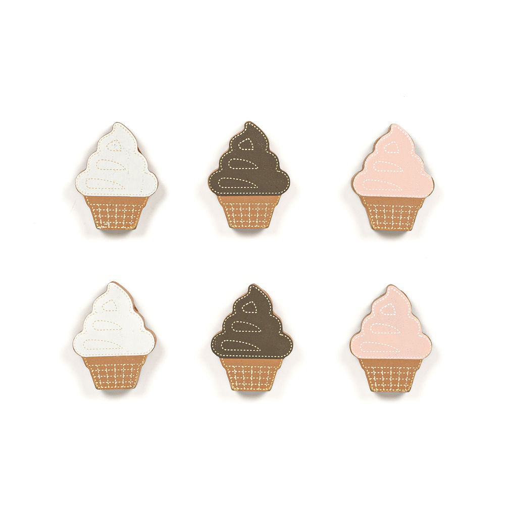 1.25" X 1.75" X .25" Wood Shapes Set Of 6 (Ice Cream) Multicolor