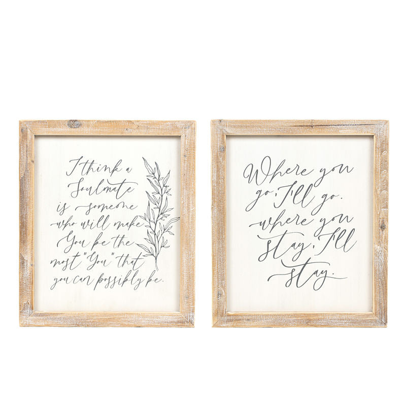 16" X 19" X 2" Reversible Wood Framed Sign (Stay/Soulmate) White/Gray