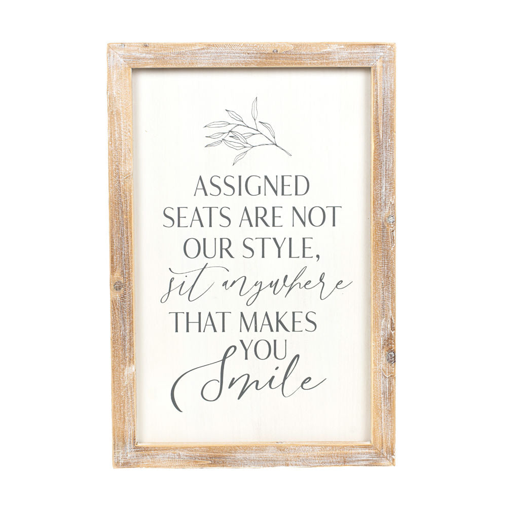 16" x 24" Reversible Wood Framed Sign - Assigned Seats and Journey | White and Grey