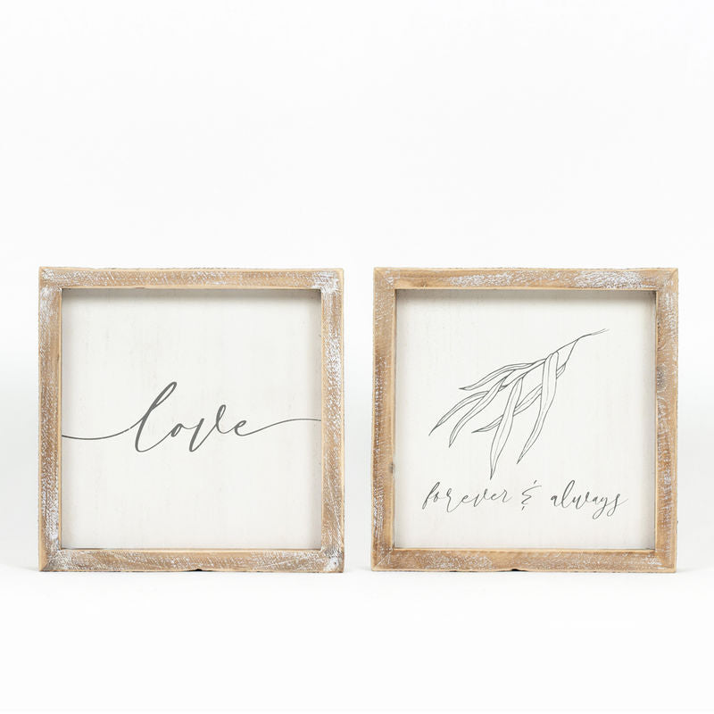 8" X 8" X 1.5" Reversible Wood Framed Sign (Forever/Love) White/Gray