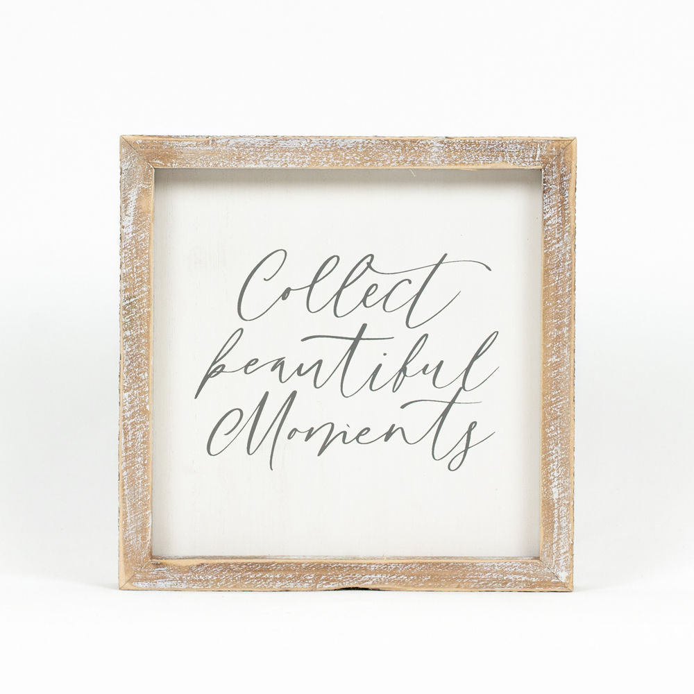 8" Reversible Wood Frame Sign Set - Moments/Started | White and Gray (Set of 6)