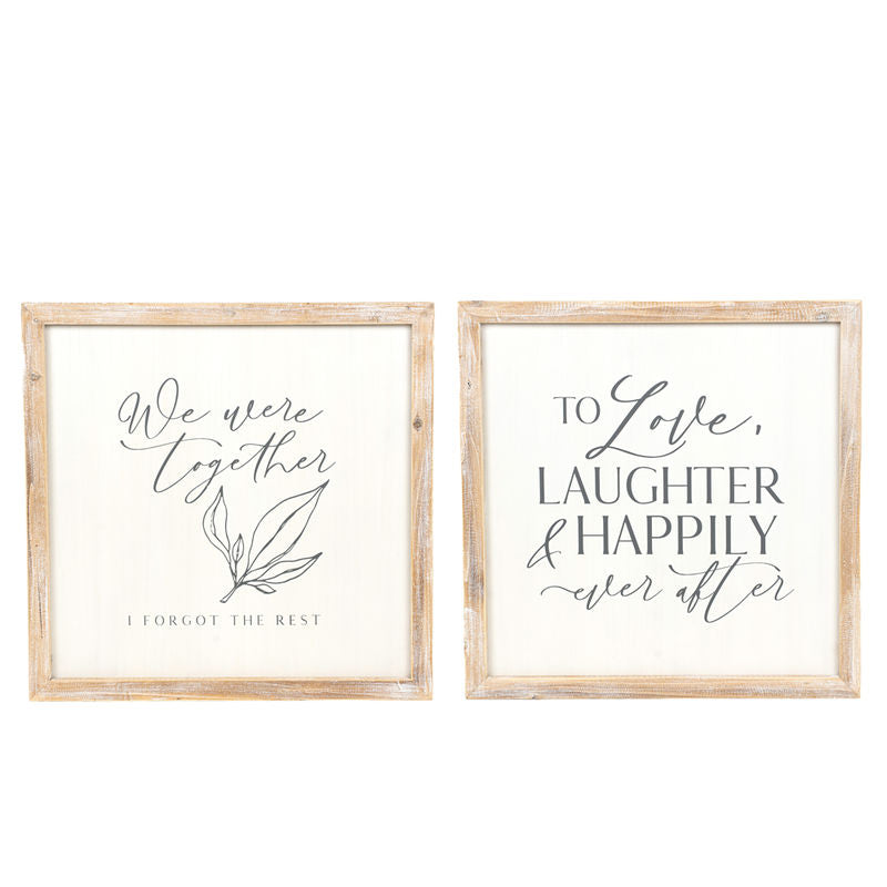 25.5" X 25.5" X 2" Reversible Wood Framed Sign (Happily/Together) White/Gray