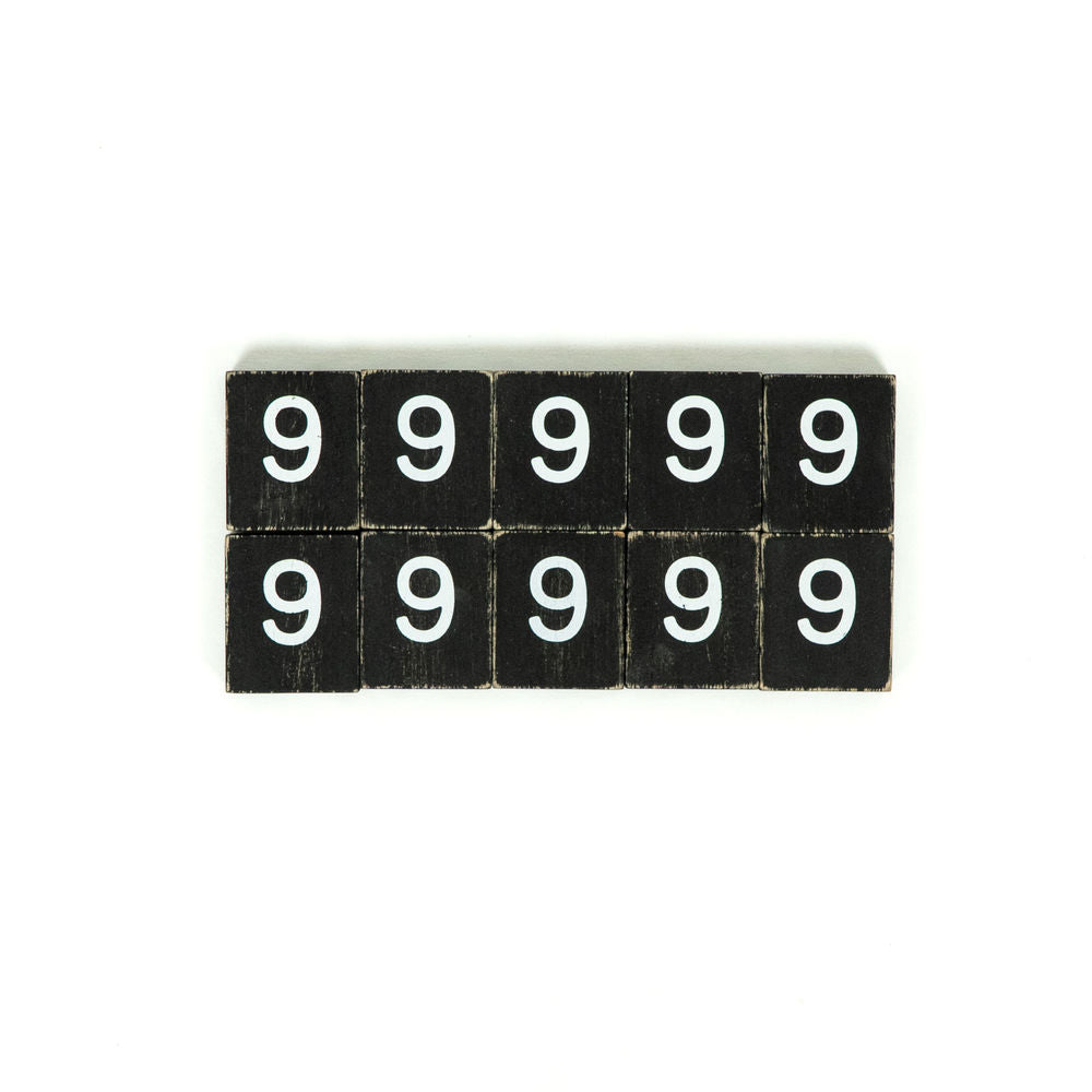 Wood Number Tiles - "9" Black and White (Set of 10) | Letterboard Collection