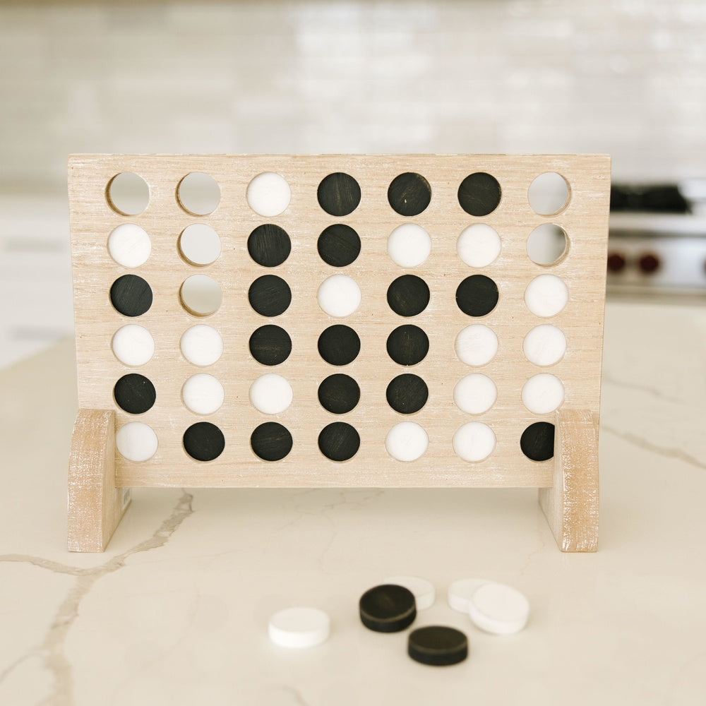 15" Wood Four In A Row Game Board - Natural and White (Includes 42 Game Pieces)