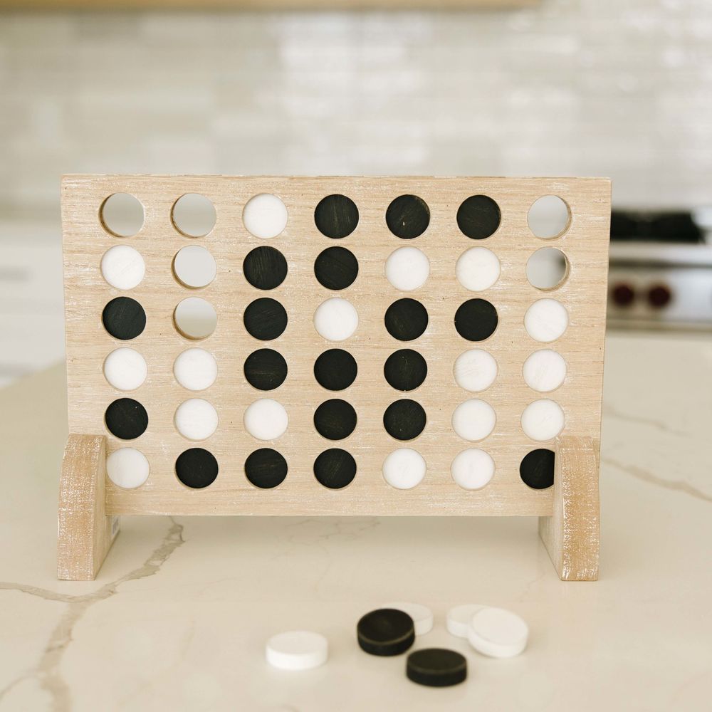 15" Wood Four In A Row Game Board - Natural and White (Includes 42 Game Pieces)