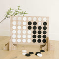 Oversized multicolor wood four in a row game with 42 playing pieces shown in product view 2