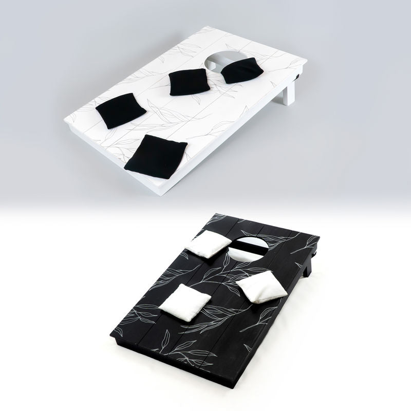 19.75" X 31" X 2.5" Wood Cornhole Game Board Set Of 2 W/Bean Bags, White/Black