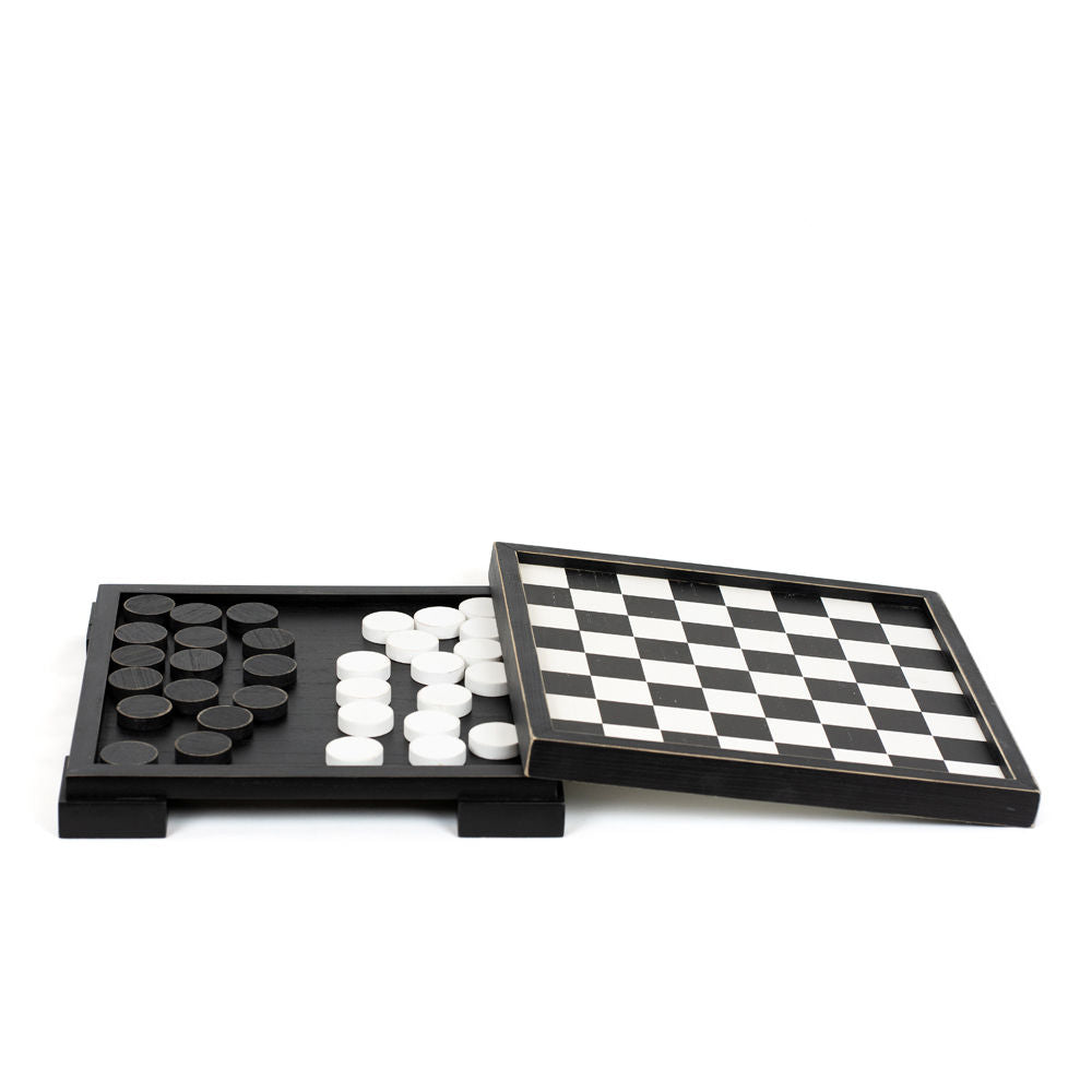 13" Wood Checkers Game Set | Black and White