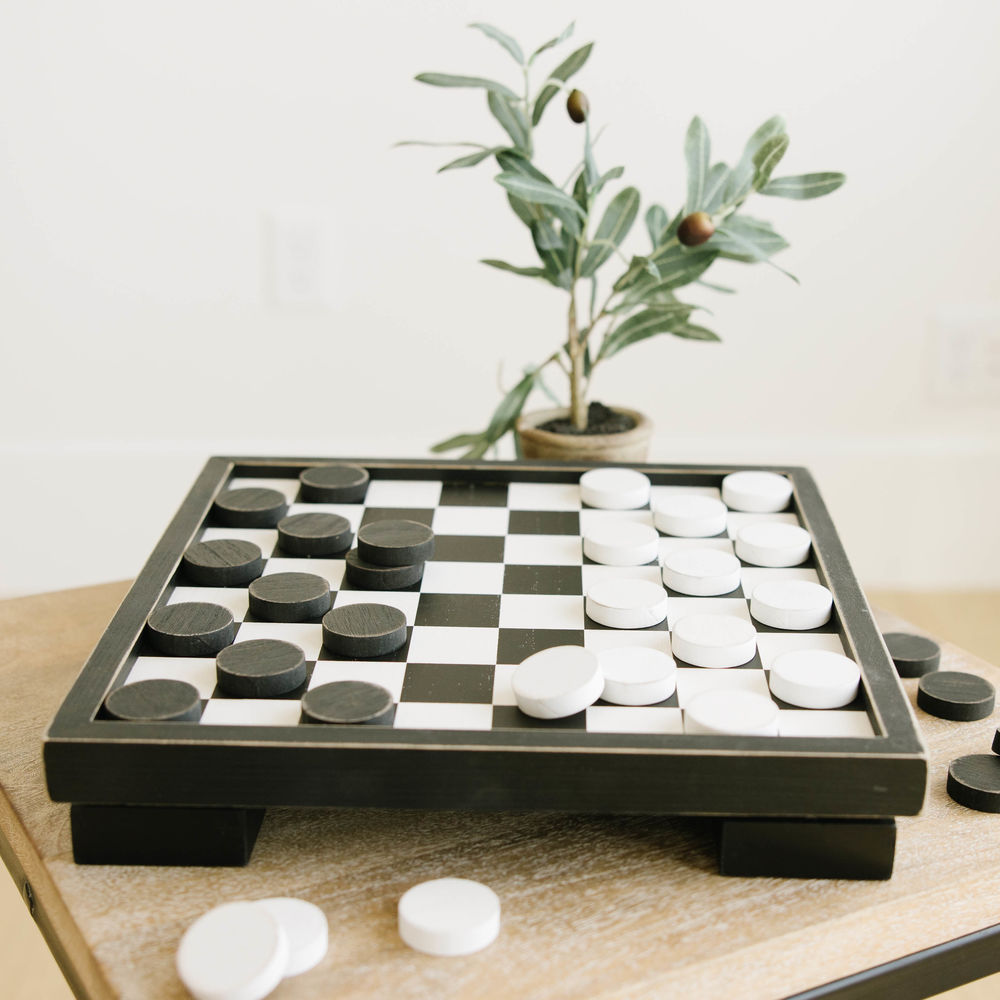 13" Wood Checkers Game Set | Black and White