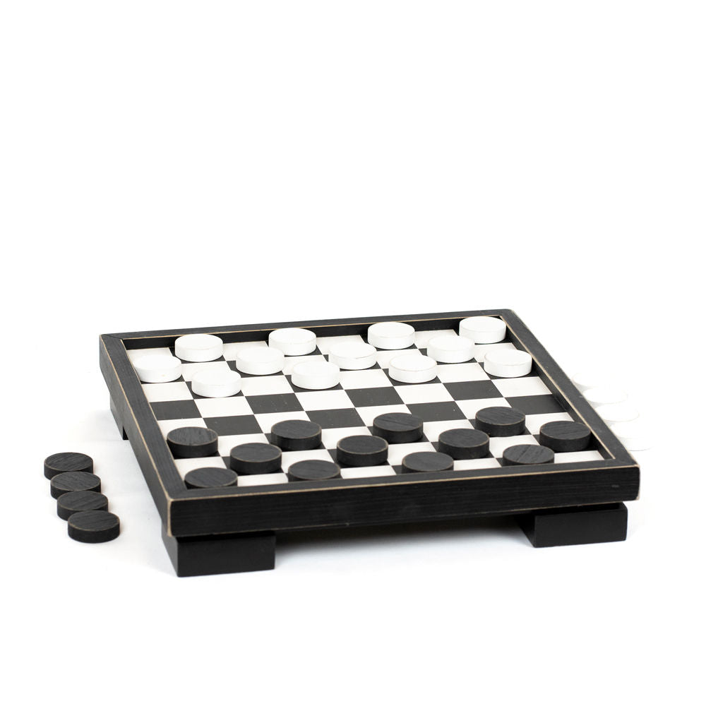 13" Wood Checkers Game Set | Black and White